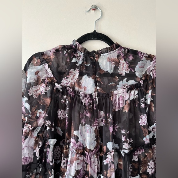 Beulah Style Sheer Floral Purple Tiered Ruffled Trim Long Dress (Sz Large) - Picture 14 of 14